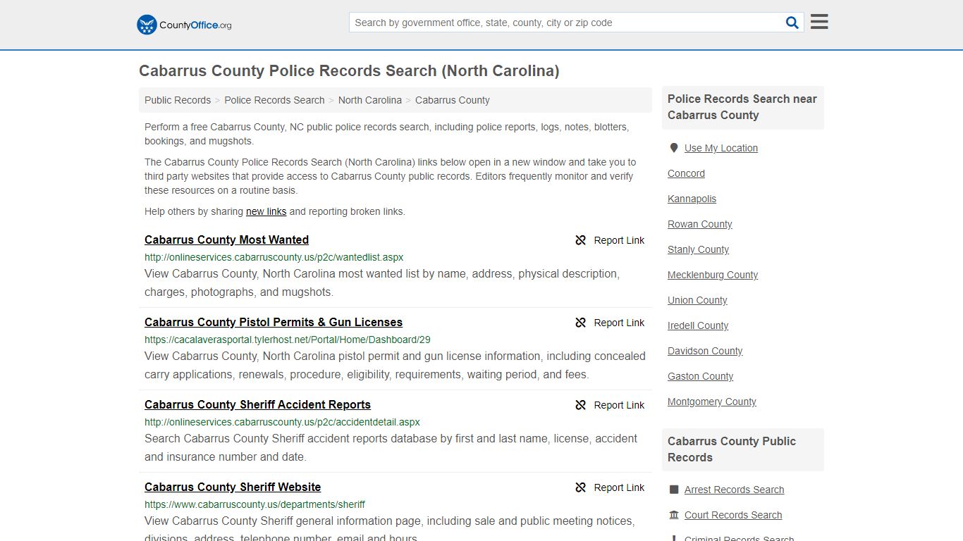 Police Records Search - Cabarrus County, NC (Accidents ...